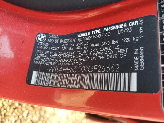 WBAHE631XRGF26362 - 1994 BMW 540 I AUTOMATIC Kırmızı fotoğraf 12