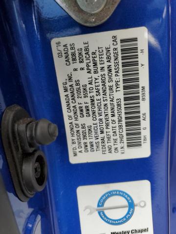 2HGFC3B78GH350853 - 2016 HONDA CIVIC EXL BLUE photo 12