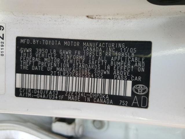 2T1LR32E86C554155 - 2006 TOYOTA COROLLA MA BASE WHITE photo 13