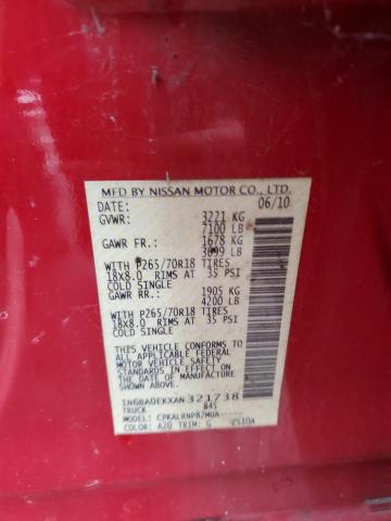 1N6BA0EKXAN321738 - 2010 NISSAN TITAN XE RED photo 12