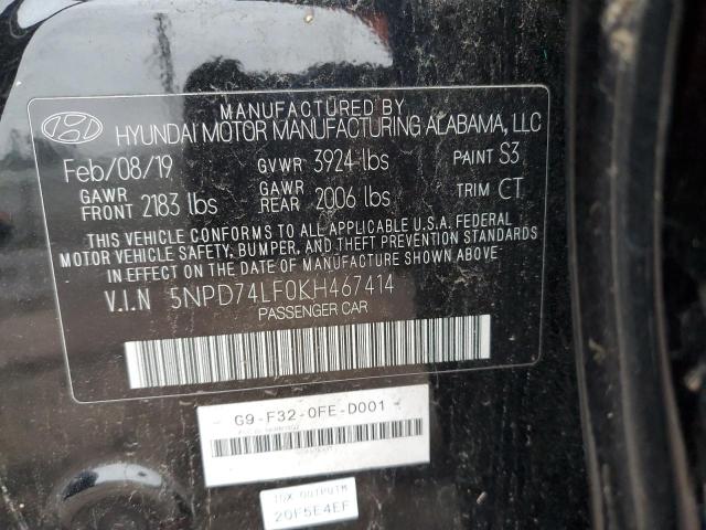 5NPD74LF0KH467414 - 2019 HYUNDAI ELANTRA SE BLACK photo 12