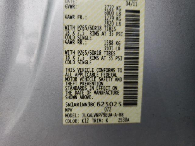 5N1AR1NN3BC625025 - 2011 NISSAN PATHFINDER S 银色 照片 13