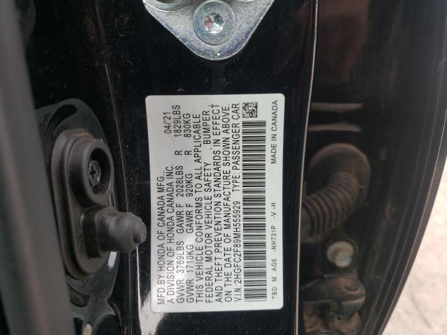 2HGFC2F89MH555929 - 2021 HONDA CIVIC SPORT Negro foto 12