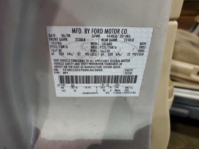 1FMCU03769KA03895 - 2009 FORD ESCAPE XLT WHITE photo 12