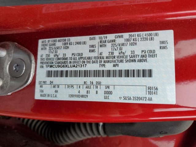 1FMCU9G6XLUA21317 - 2020 FORD ESCAPE SE RED photo 13