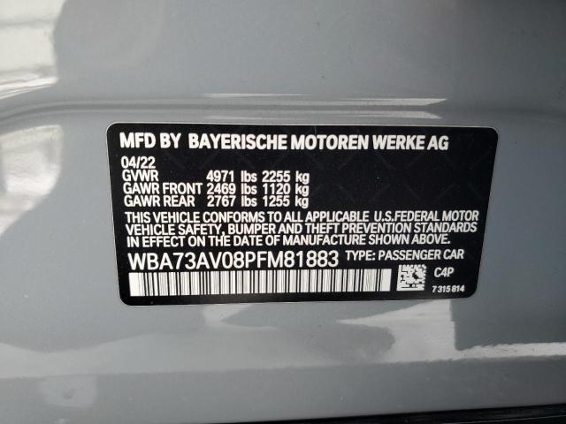 WBA73AV08PFM81883 - 2023 BMW 430XI GRAN COUPE GRAY photo 12