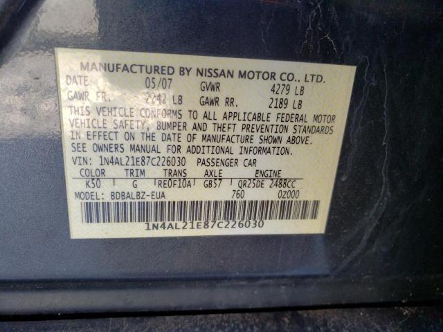 1N4AL21E87C226030 - 2007 NISSAN ALTIMA 2.5 GRAY photo 13