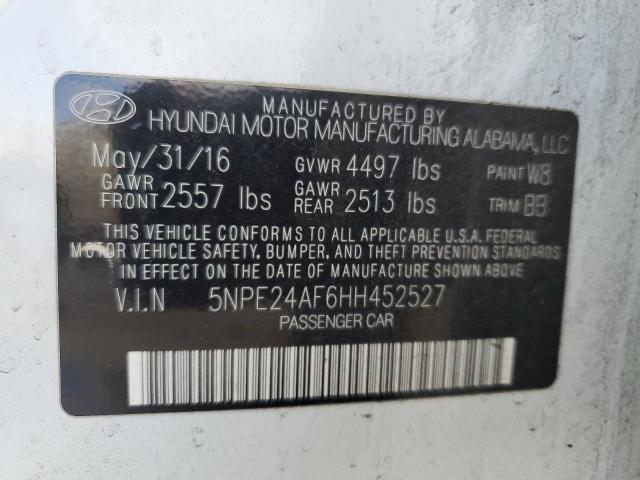 5NPE24AF6HH452527 - 2017 HYUNDAI SONATA SE WHITE photo 12