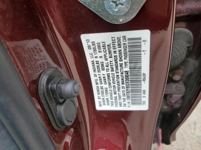 19XFB2F85DE069048 - 2013 HONDA CIVIC EX BURGUNDY photo 12