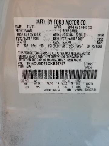 1FMCU0D76CKB26747 - 2012 FORD ESCAPE XLT WHITE photo 12