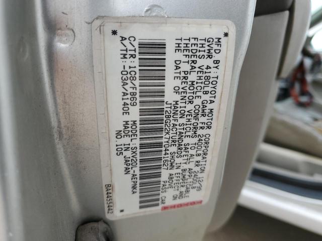 JT2BG22K7Y0441627 - 2000 TOYOTA CAMRY CE WHITE photo 12