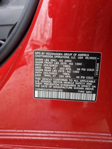 1V2HE2CA7NC224102 - 2022 VOLKSWAGEN ATLAS CROS SE Красный фото 12