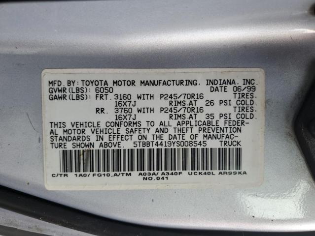 5TBBT4419YS008545 - 2000 TOYOTA TUNDRA ACCESS CAB ვერცხლისფერი ფოტო 13