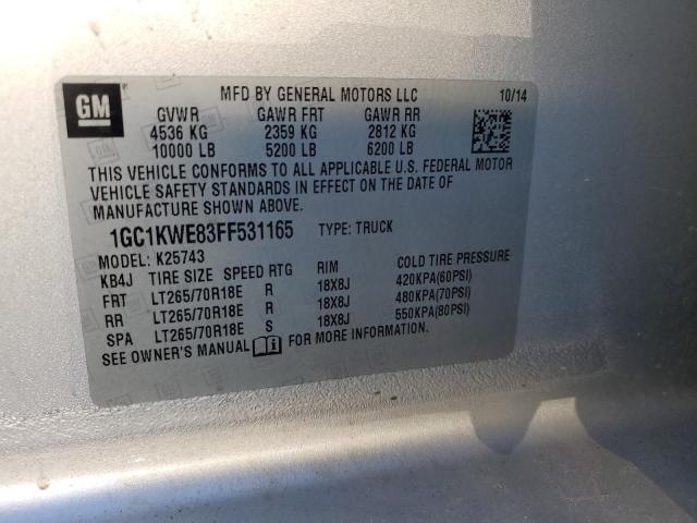 1GC1KWE83FF531165 - 2015 CHEVROLET SILVERADO K2500 HEAVY DUTY LTZ SILVER photo 12