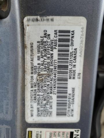 2T1KR32E44C240771 - 2004 TOYOTA COROLLA MA XR BLUE photo 12