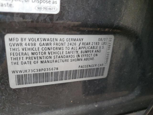 WVWJK73C38P035678 - 2008 VOLKSWAGEN PASSAT TURBO BLACK photo 12