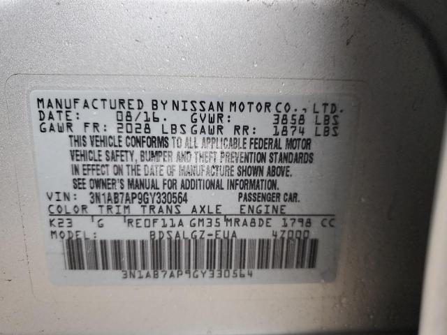 3N1AB7AP9GY330564 - 2016 NISSAN SENTRA S SILVER photo 12