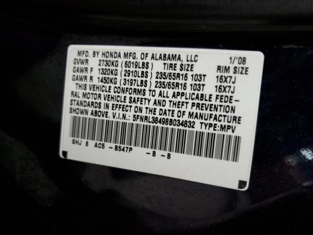 5FNRL38498B034832 - 2008 HONDA ODYSSEY EX BLUE photo 13