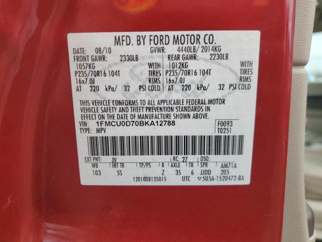 1FMCU0D70BKA12788 - 2011 FORD ESCAPE XLT RED photo 13