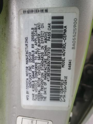 4T1BE32K83U737370 - 2003 TOYOTA CAMRY LE SILVER photo 12