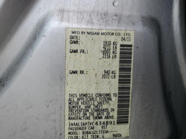 1N4AL3AP7FC434891 - 2015 NISSAN ALTIMA 2.5 SILVER photo 12