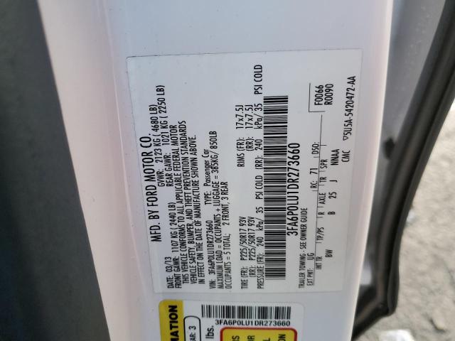 3FA6P0LU1DR273660 - 2013 FORD FUSION SE HYBRID WHITE photo 12