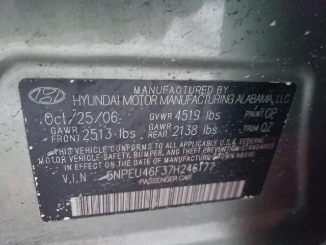 5NPEU46F37H246177 - 2007 HYUNDAI SONATA SE GREEN photo 12