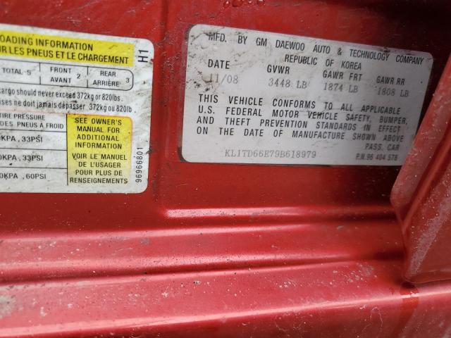 KL1TD66E79B618979 - 2009 CHEVROLET AVEO LS Tünd qırmızı foto 12