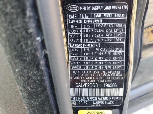 SALVP2BG3HH196366 - 2017 LAND ROVER RANGE ROVE SE BLACK photo 14