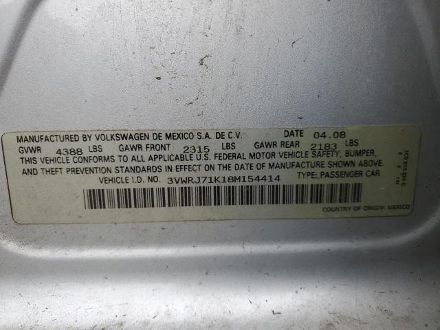3VWRJ71K18M154414 - 2008 VOLKSWAGEN JETTA WOLFSBURG 银色 照片 12