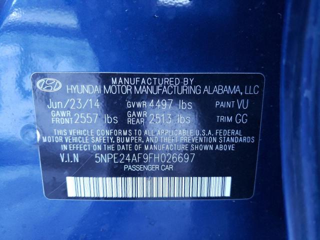 5NPE24AF9FH026697 - 2015 HYUNDAI SONATA SE BLUE photo 12