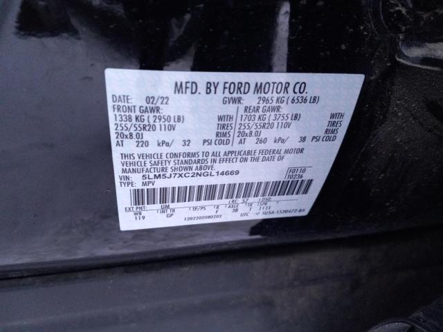 5LM5J7XC2NGL14669 - 2022 LINCOLN AVIATOR RESERVE BLACK photo 12