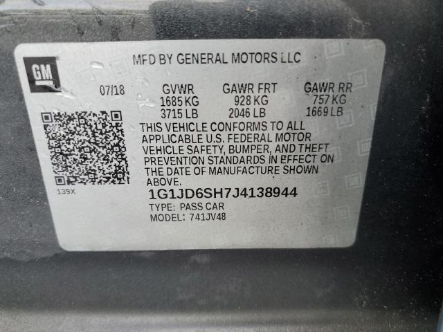 1G1JD6SH7J4138944 - 2018 CHEVROLET SONIC LT GRAY photo 13