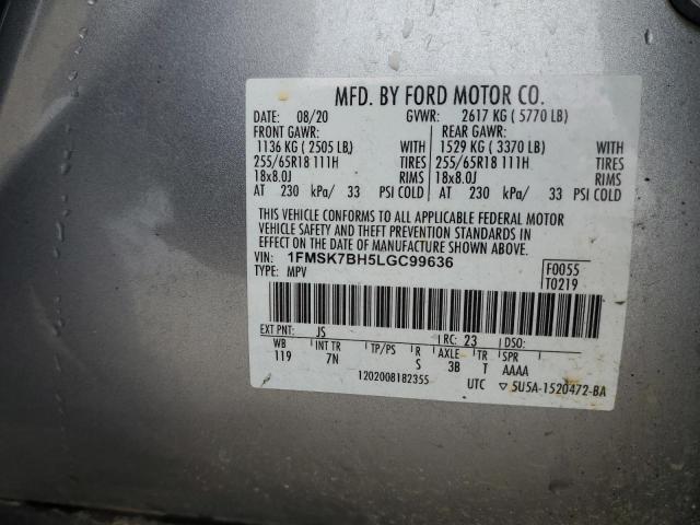 1FMSK7BH5LGC99636 - 2020 FORD EXPLORER SILVER photo 13