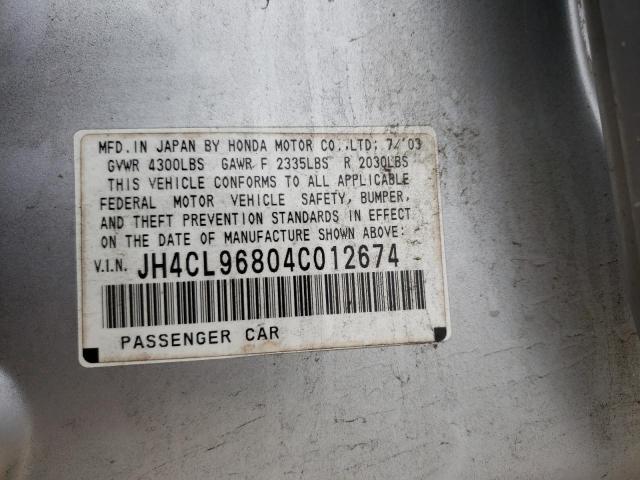 JH4CL96804C012674 - 2004 ACURA TSX SILVER photo 12