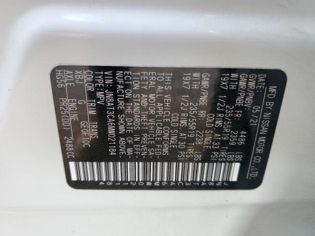 JN8AT3CA6MW021184 - 2021 NISSAN ROGUE SL WHITE photo 14