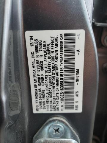 1HGES16305L016116 - 2005 HONDA CIVIC DX VP Boz foto 12