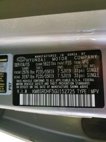 KM8SRDHF5GU152725 - 2016 HYUNDAI SANTA FE SE ULTIMATE SILVER photo 14