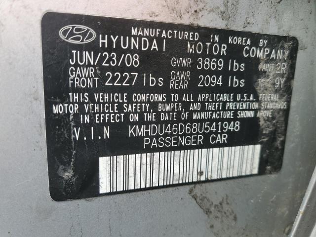 KMHDU46D68U541948 - 2008 HYUNDAI ELANTRA GLS SILVER photo 13