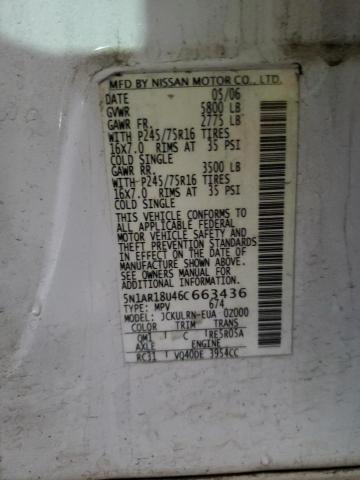 5N1AR18U46C663436 - 2006 NISSAN PATHFINDER LE WHITE photo 13