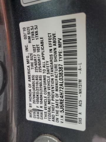 5J6RE4H72AL038387 - 2010 HONDA CR-V EXL GRAY photo 13