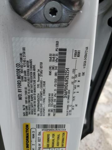 3FA6P0HD6JR262254 - 2018 FORD FUSION SE WHITE photo 12