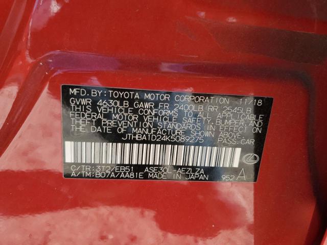 JTHBA1D24K5089275 - 2019 LEXUS IS 300 RED photo 12