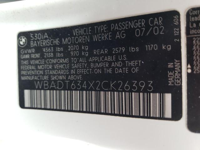 WBADT634X2CK26393 - 2002 BMW 530 I AUTOMATIC WHITE photo 12