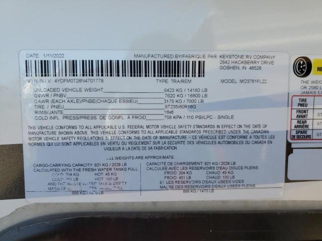 4YDFM0T26N4701778 - 2022 KEYSTONE MONTANA 双色 照片 10