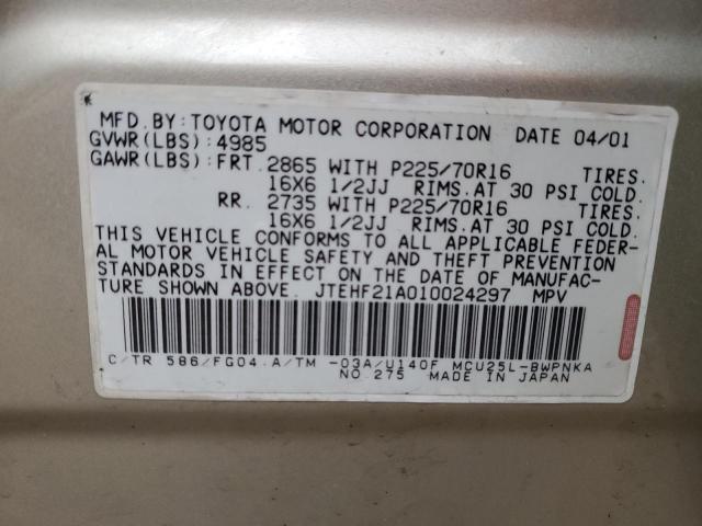 JTEHF21A010024297 - 2001 TOYOTA HIGHLANDER GOLD photo 13