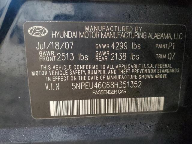 5NPEU46C68H351352 - 2008 HYUNDAI SONATA SE BLUE photo 12