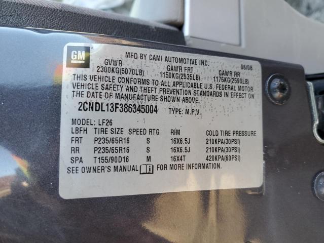 2CNDL13F386345004 - 2008 CHEVROLET EQUINOX LS GRAY photo 13