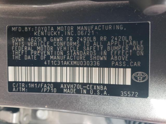 4T1C31AKXMU030336 - 2021 TOYOTA CAMRY LE GRAY photo 13