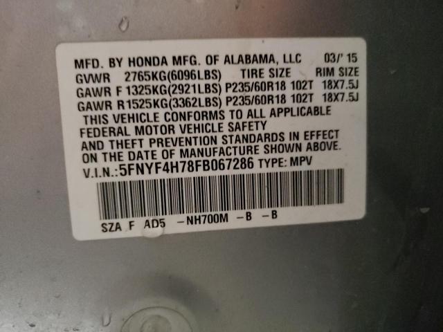 5FNYF4H78FB067286 - 2015 HONDA PILOT EXLN SILVER photo 13